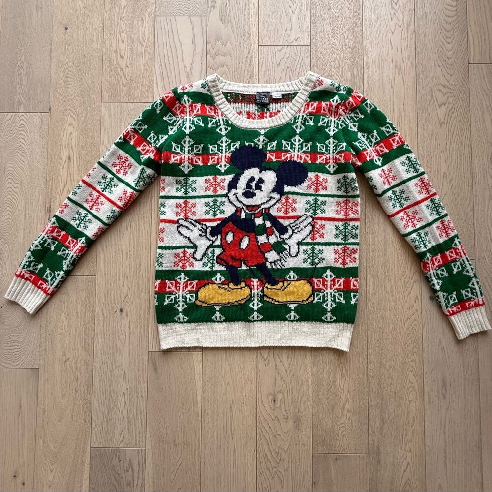 Disney Green and Red Mickey Mouse Sweater Size Small